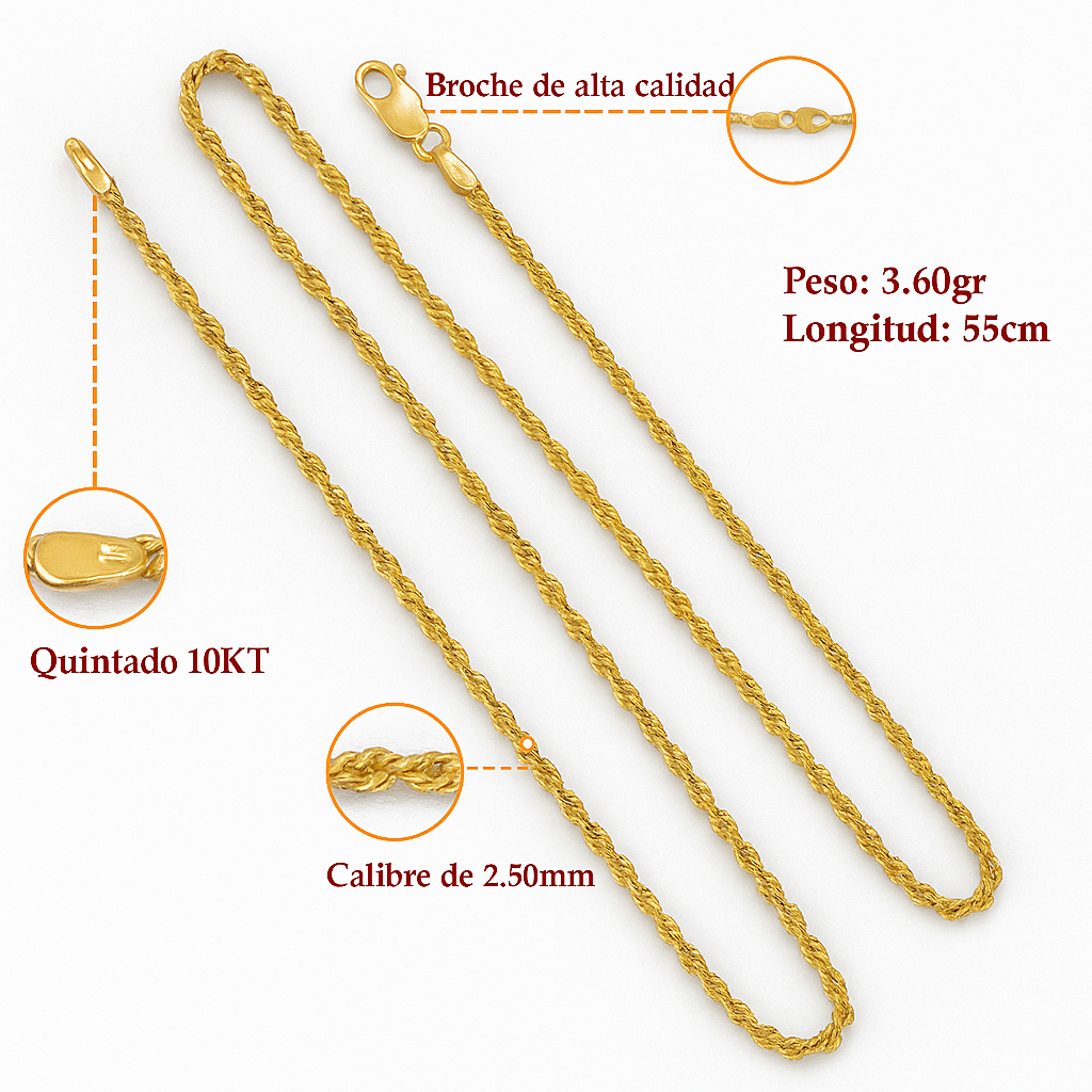 Italian Torsal Men's Gold Chain 10k Gauge 2.4mm 50 cm