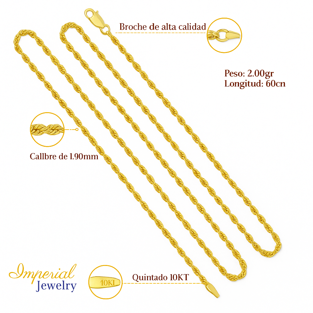 Torsal Italian Men's Gold Chain 10k Caliber 1.9mm 50 Cm