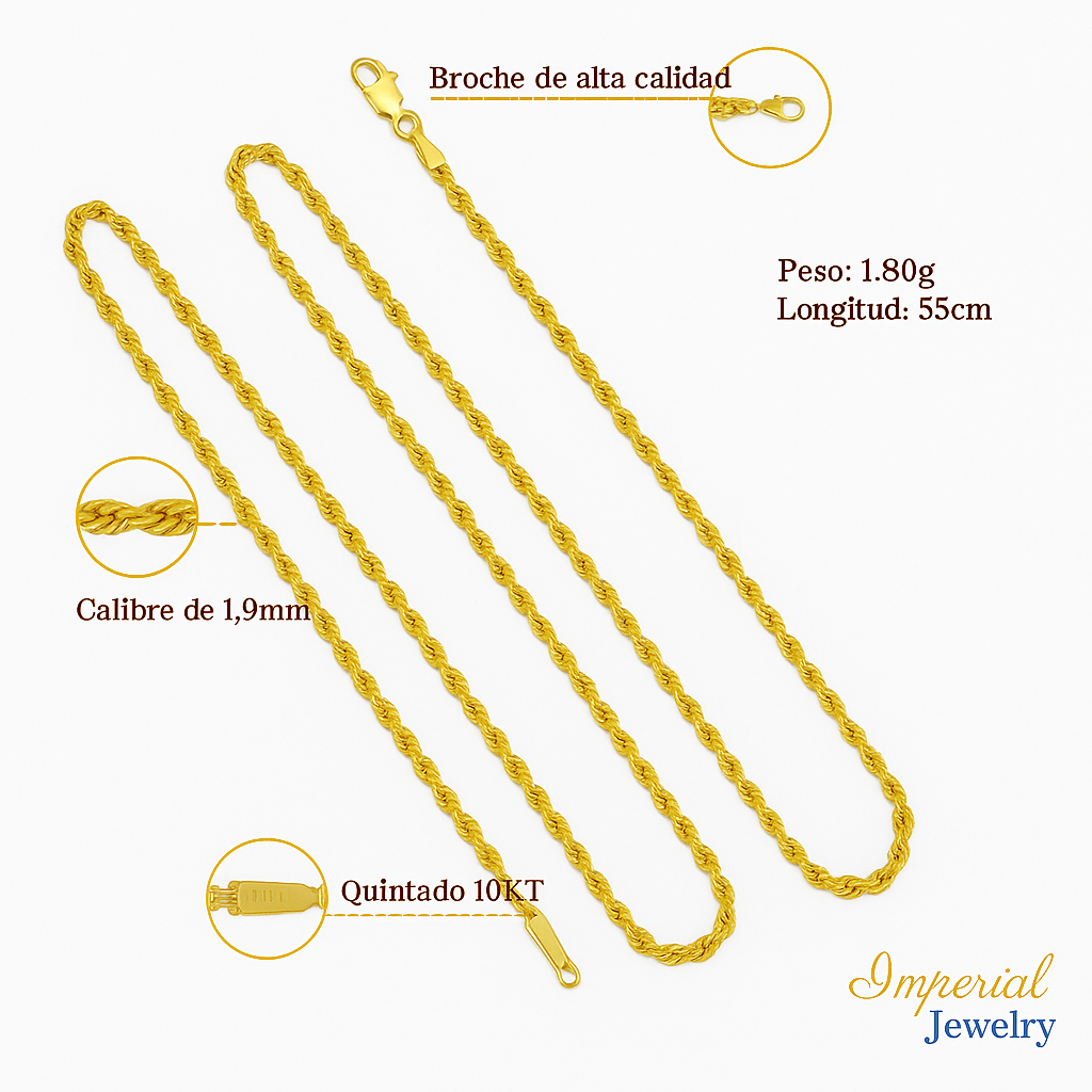 Torsal Italian Men's Gold Chain 10k Caliber 1.9mm 50 Cm