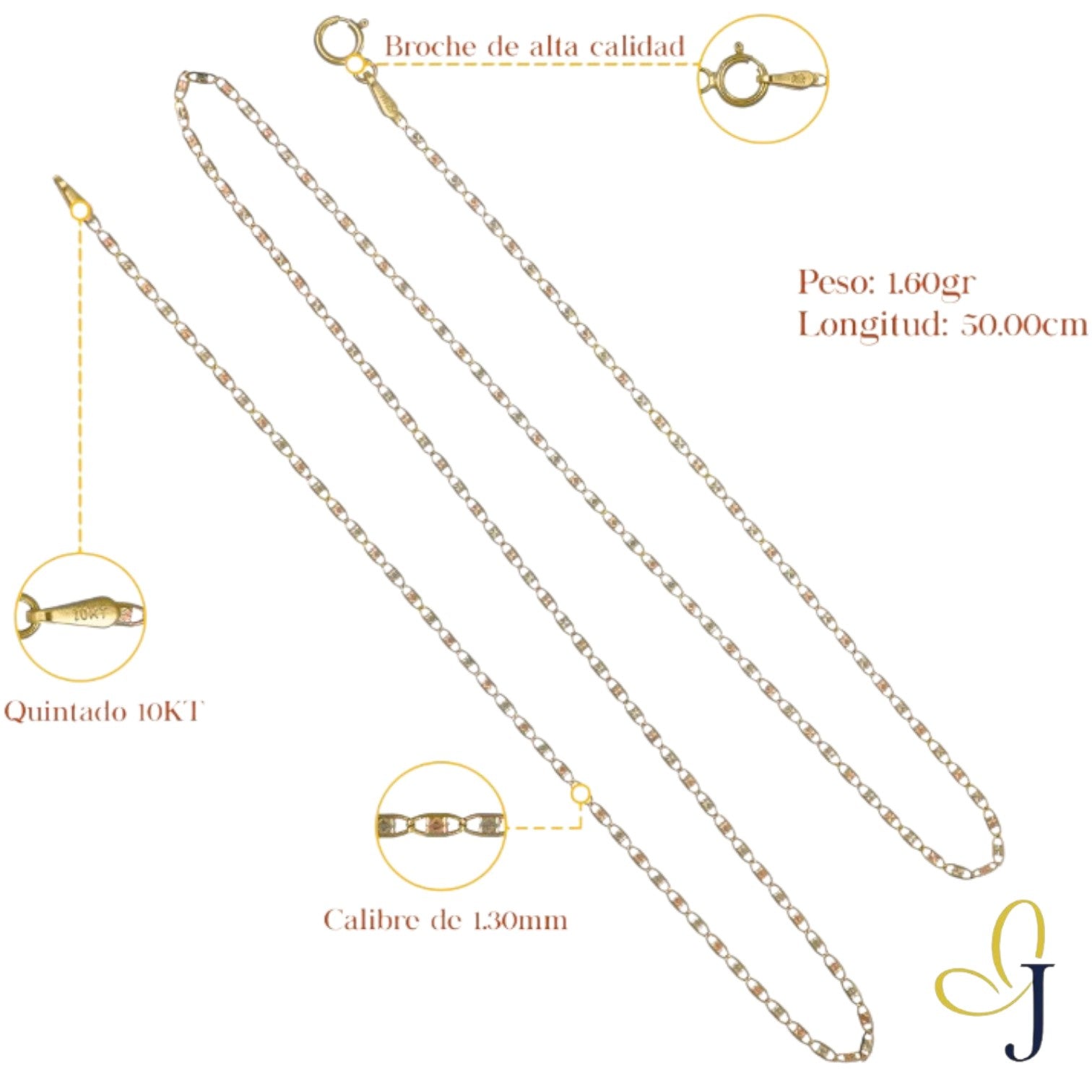 Valentino 10k Gold Chain Gauge 1.3mm