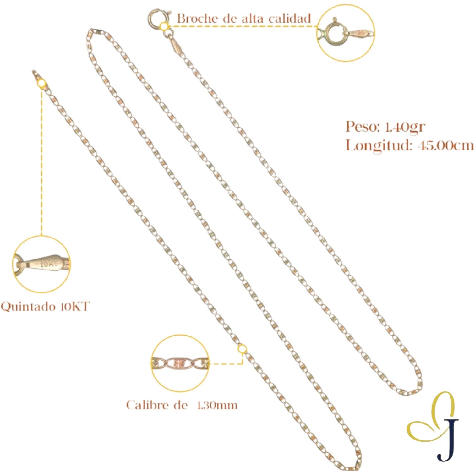 Valentino 10k Gold Chain Gauge 1.3mm