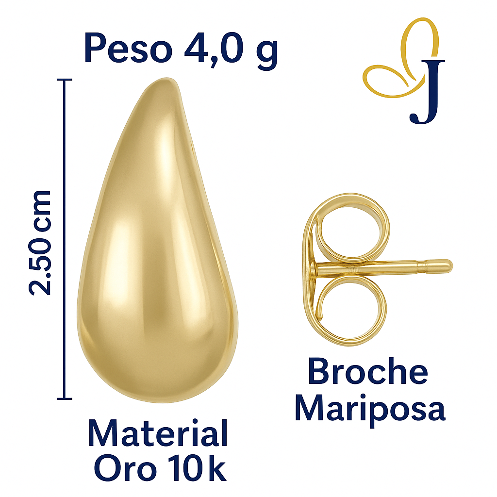 Arete  De Oro 10k En Forma De Gota