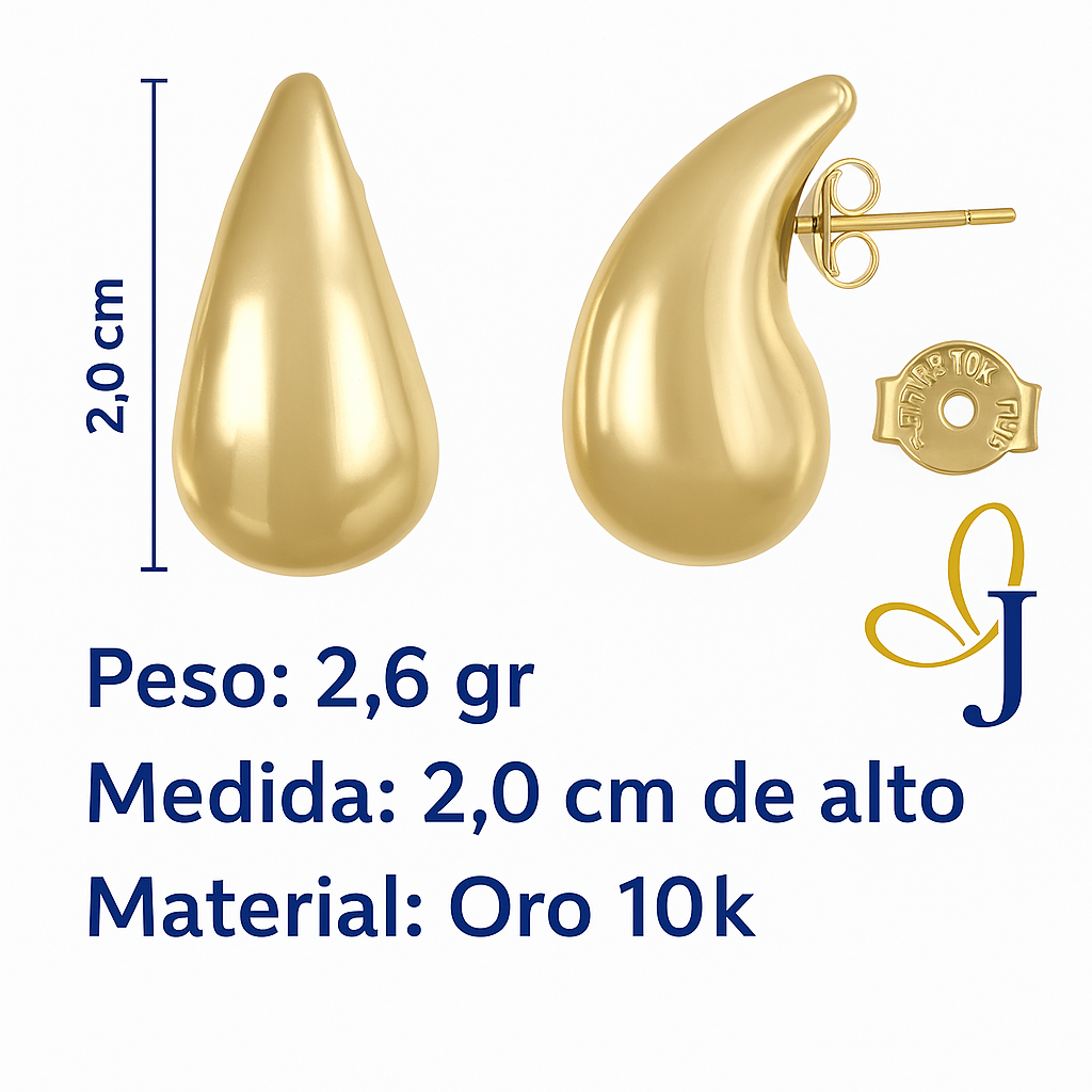 Arete  De Oro 10k En Forma De Gota