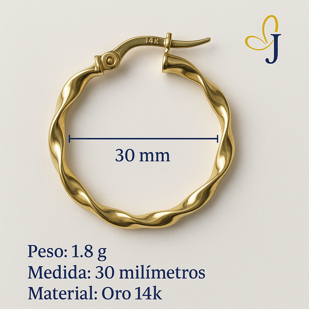 Arracada De Oro Italiana De 14k Torsida