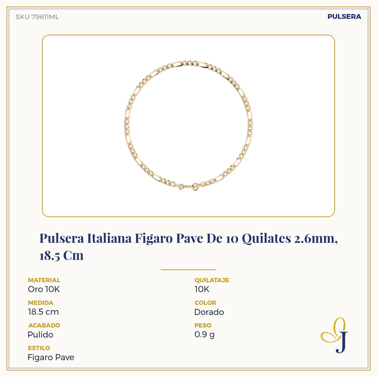 Pulsera Italiana Figaro Pave De 10 Quilates 2.6mm