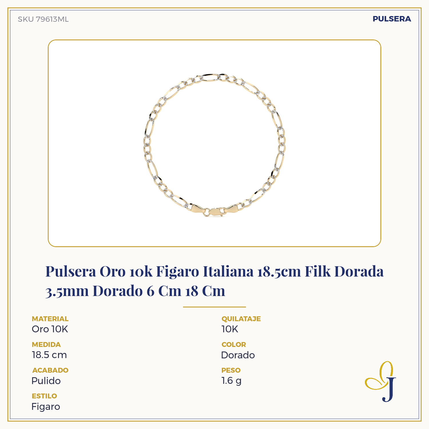 Pulsera Oro 10k Figaro Italiana 16cm Filk Dorada 3.5mm Dorado 6 Cm 18 Cm