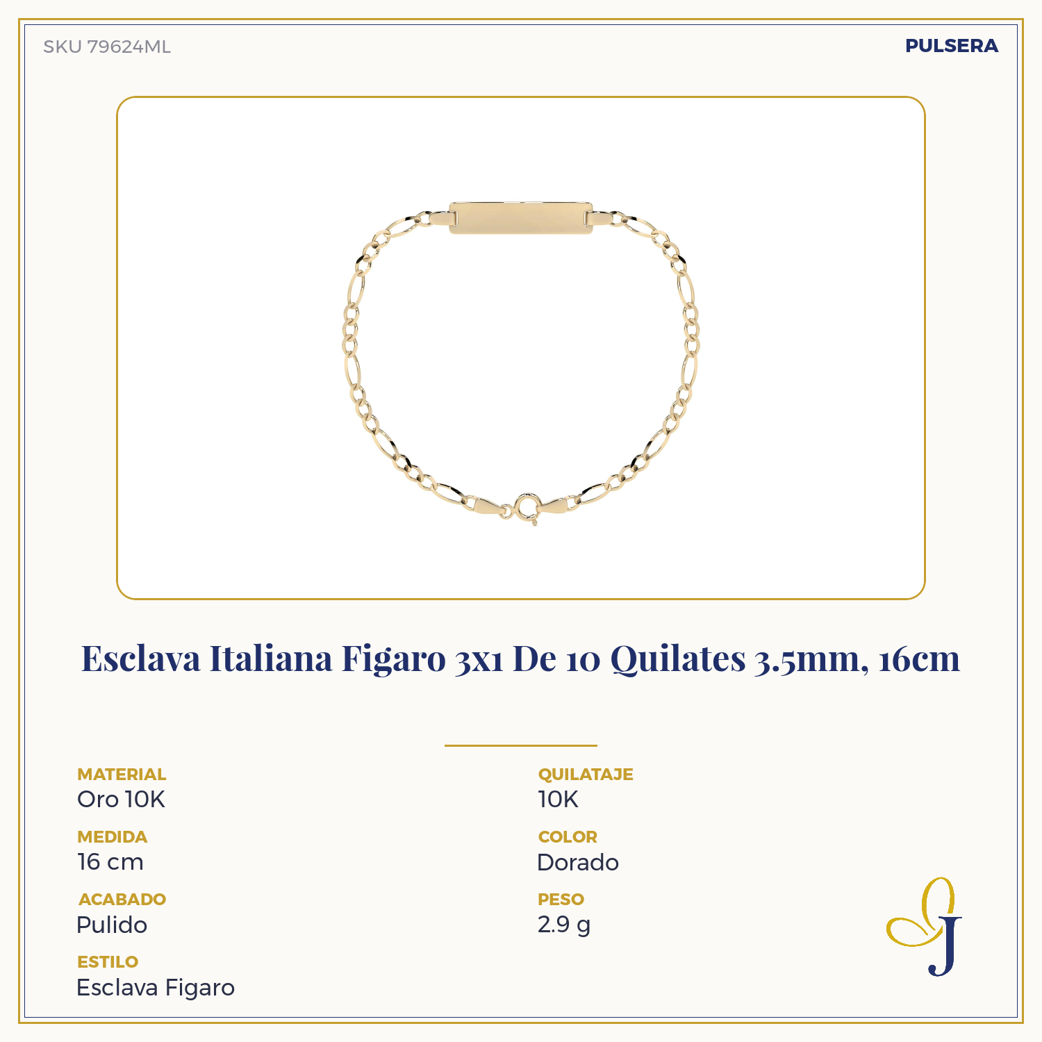 Esclava Italiana Figaro 3x1 De 10 Quilates 3.5mm
