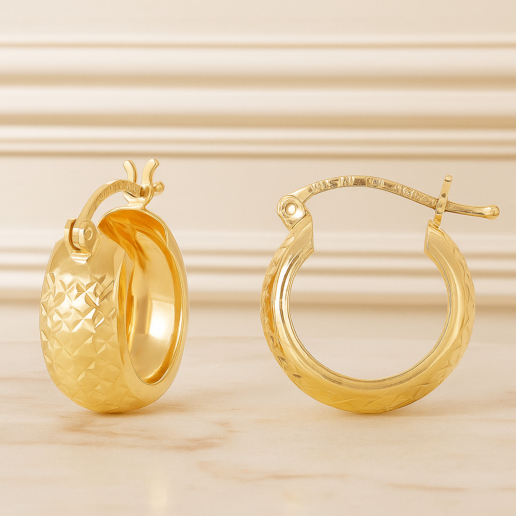 Arracada Diamantada Bangle De Oro 10k Estilo Panal, 6mm