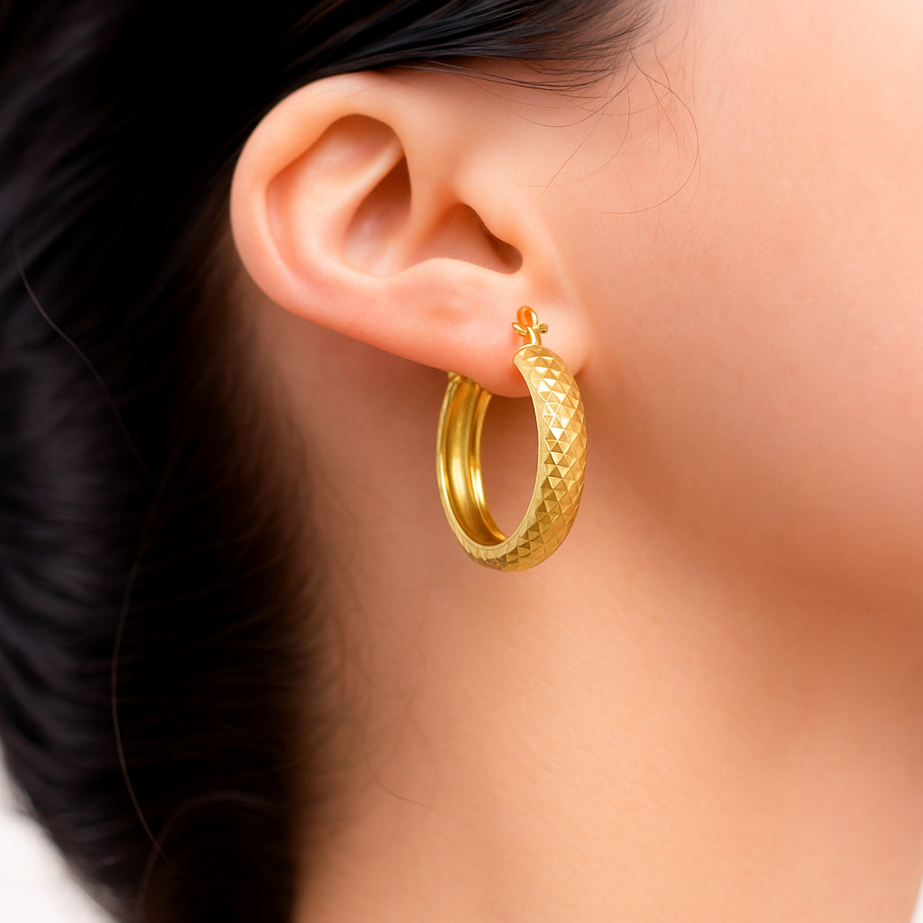 Arracada Diamantada Bangle De Oro 10k Estilo Panal, 4mm de Ancho