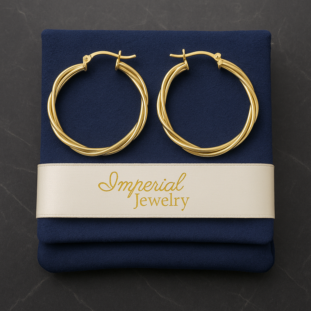 Arracada Earring With Smooth Twisted Tubes Of 10k Gold 35mm