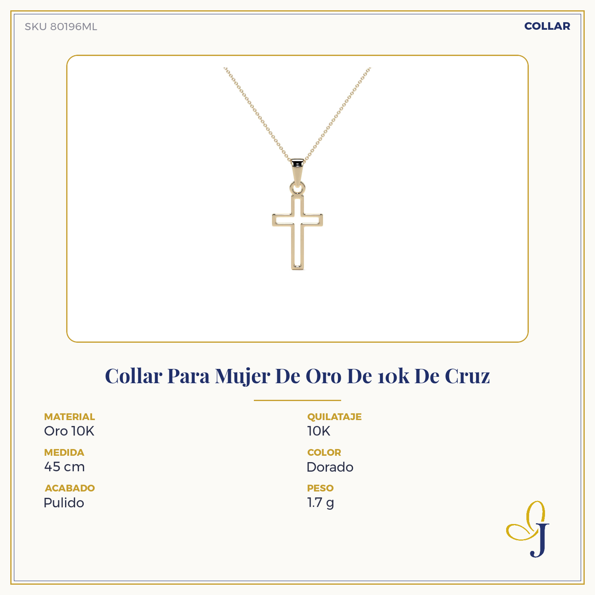 Collar Para Mujer De Oro De 10k De Cruz