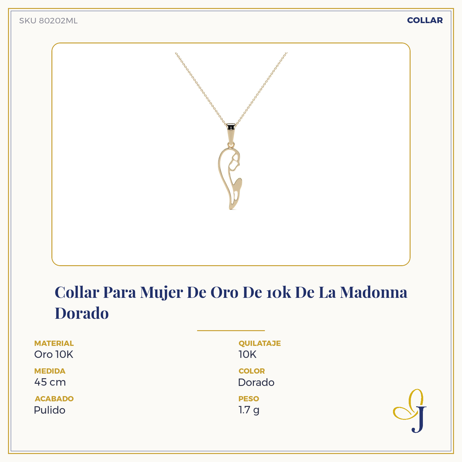 Collar Para Mujer De Oro De 10k De La Madonna Dorado