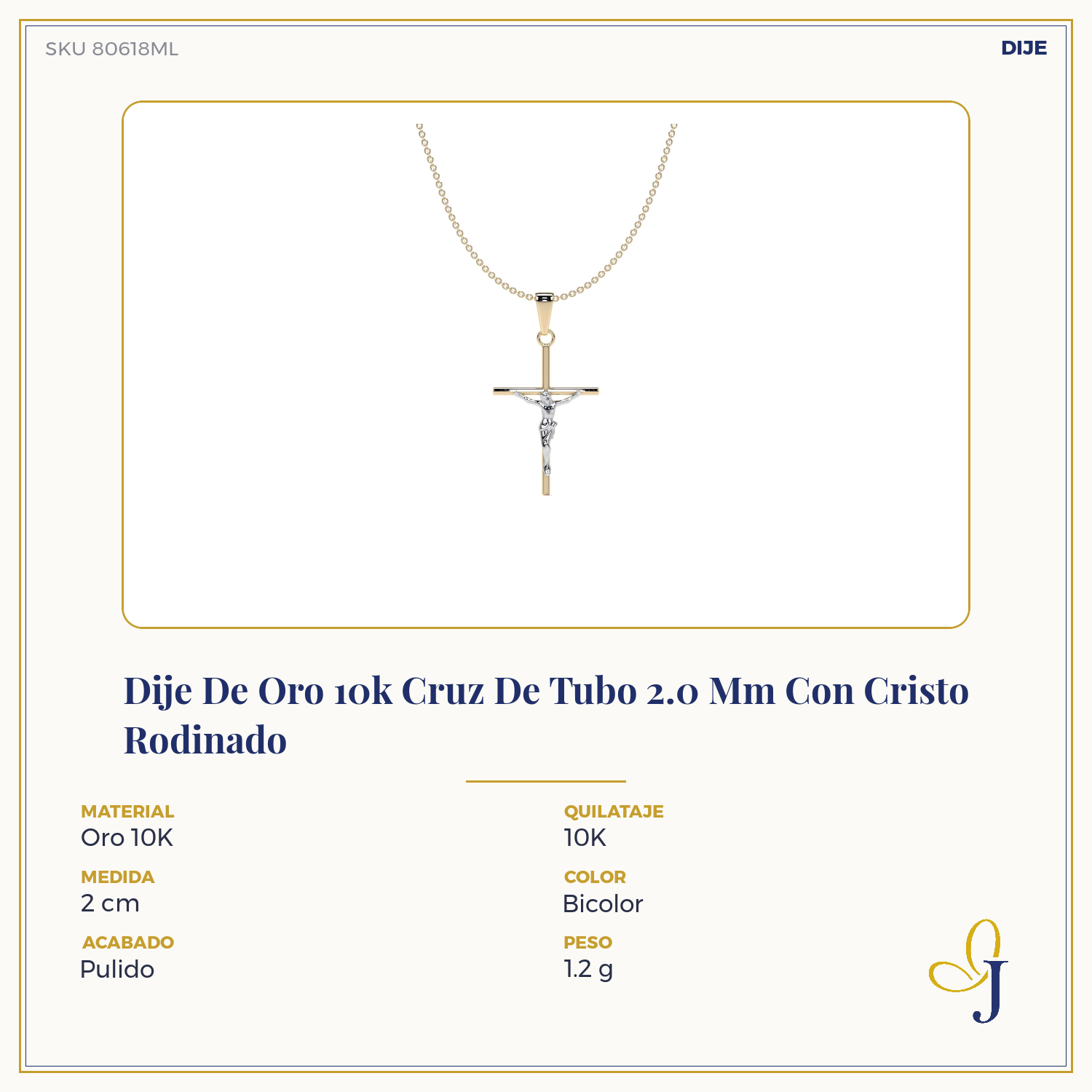 Dije De Oro 10k Cruz De Tubo 2.0 Mm Con Cristo Rodinado