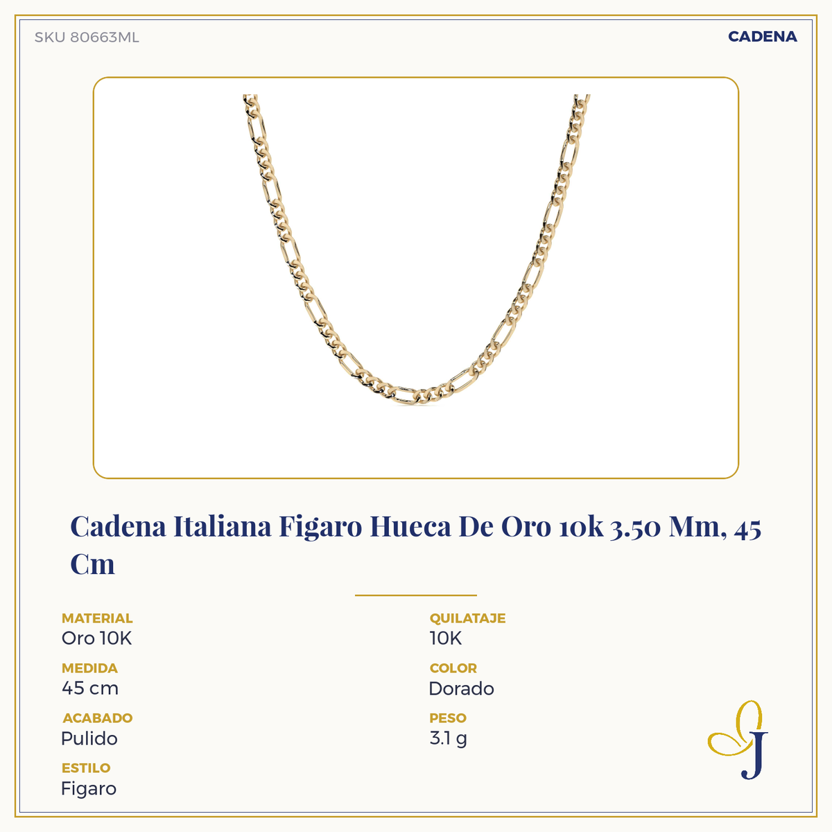 Cadena De Oro 10k Figaro 3x1 Italiana Unisex 3.5mm