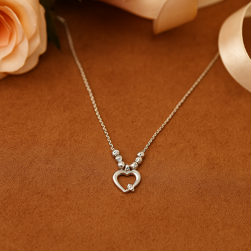 Collar De Corazon De Plata 925 Con Bola Diamantada De 45 Cm