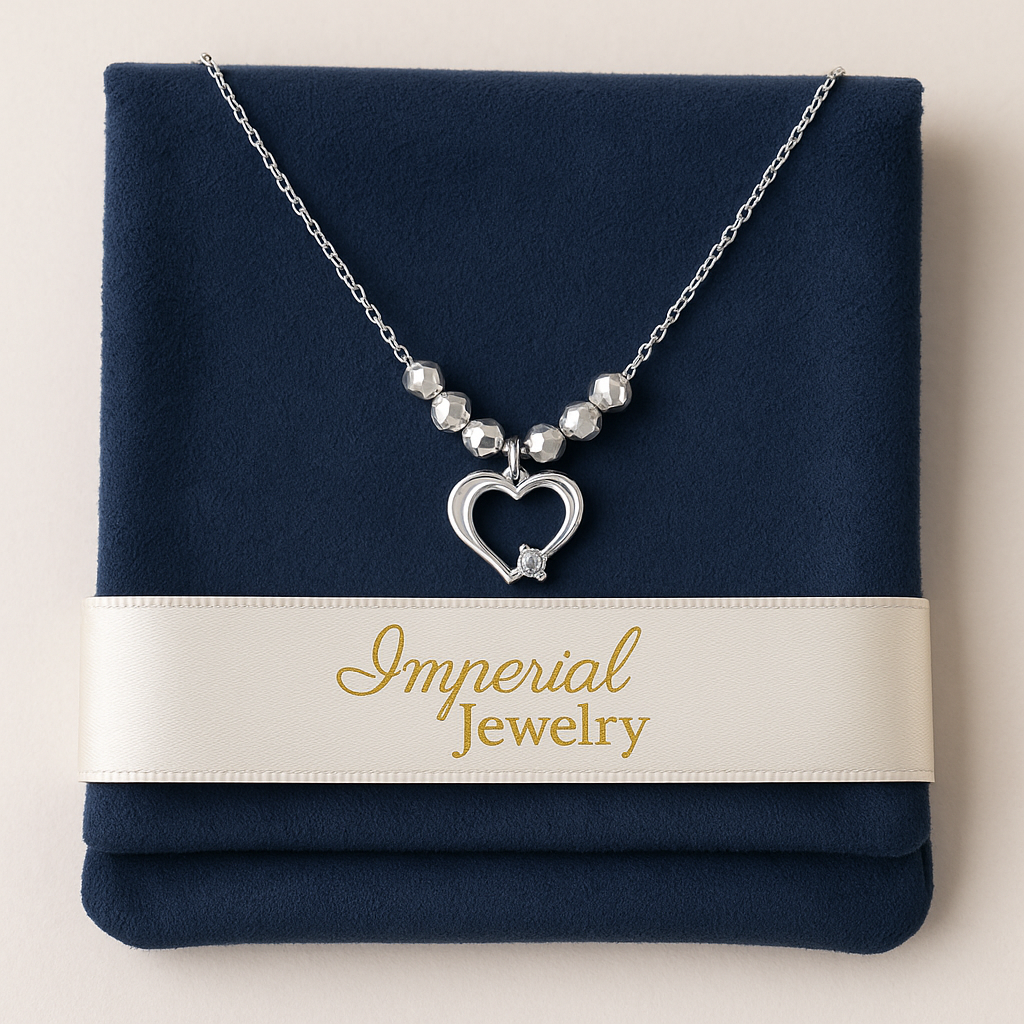 Collar De Corazon De Plata 925 Con Bola Diamantada De 45 Cm