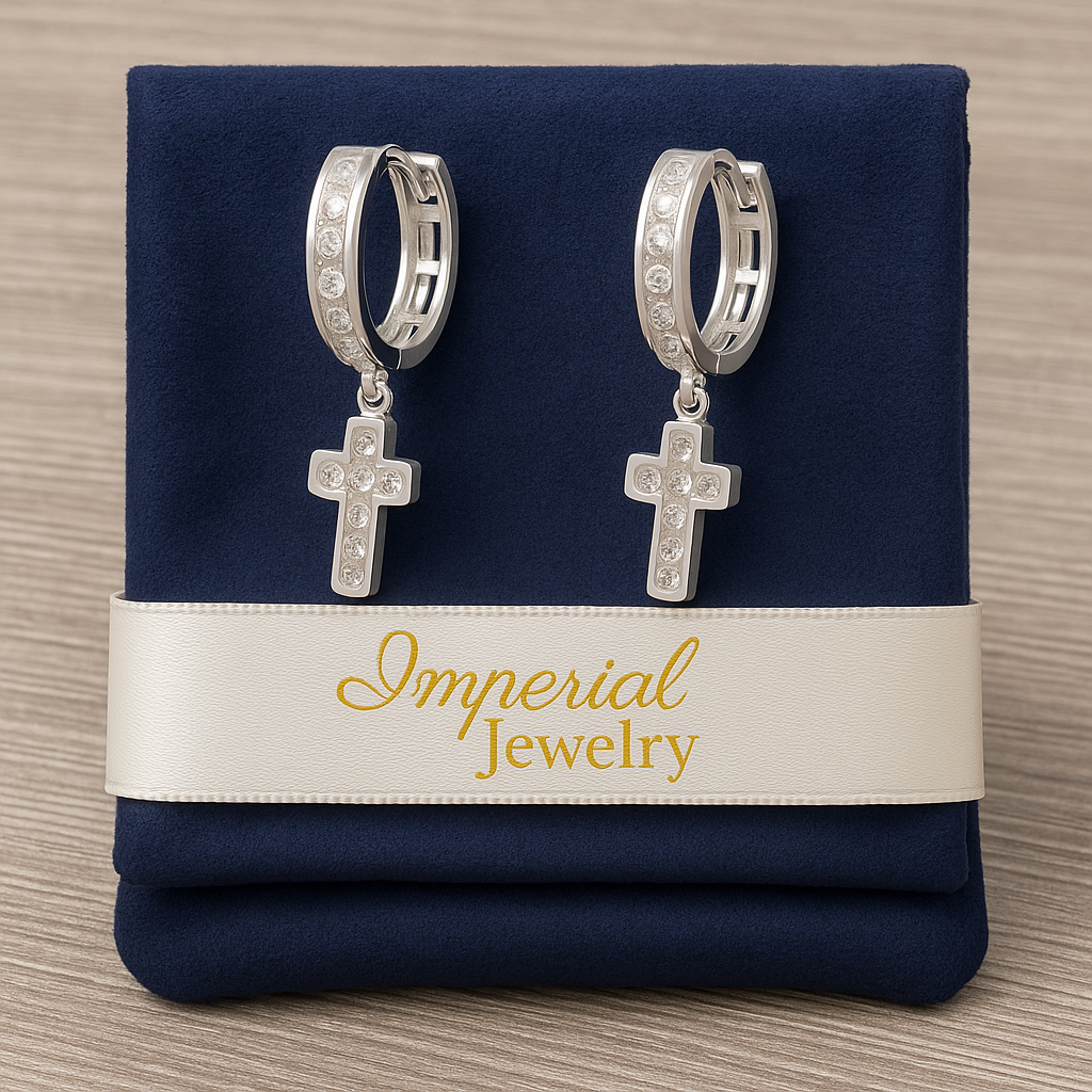 Arete Huggie De Plata 925 Dijes de Cruz y Zirconia