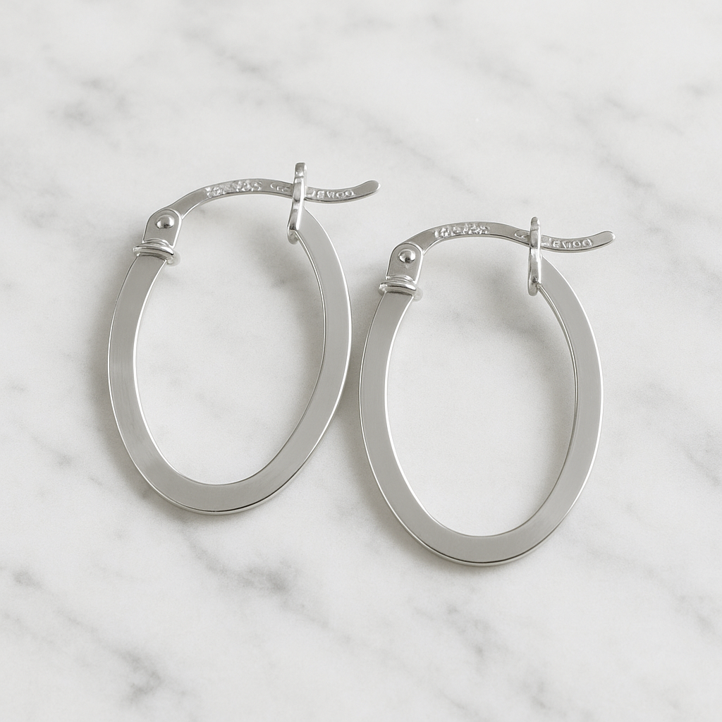 Arete Ovalado De Tubo Triangular De Plata 925 Liso De 22 Mm