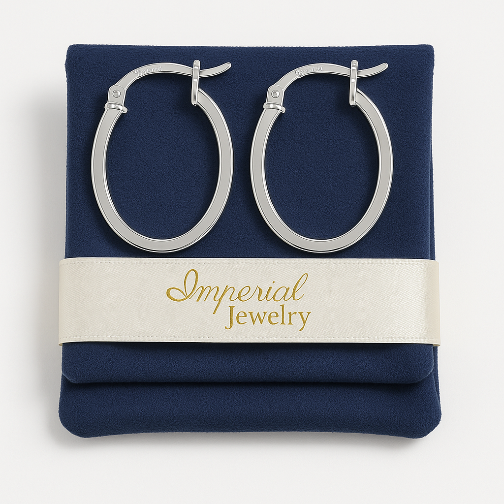 Arete Ovalado De Tubo Cuadarado De Plata 925 Liso De 20 Mm