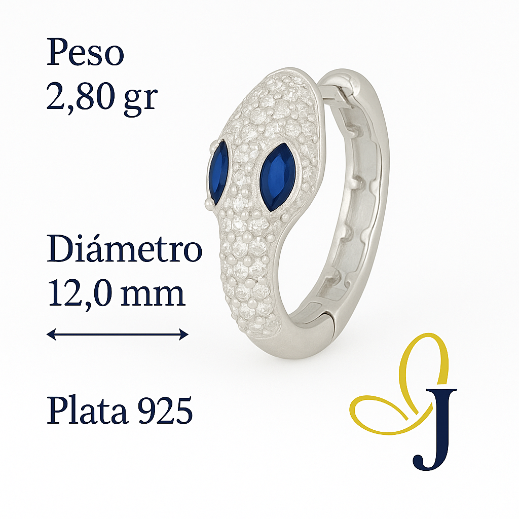 Arete De Serpiente De Plata 925 Con Zirconia Blanca Y Azul