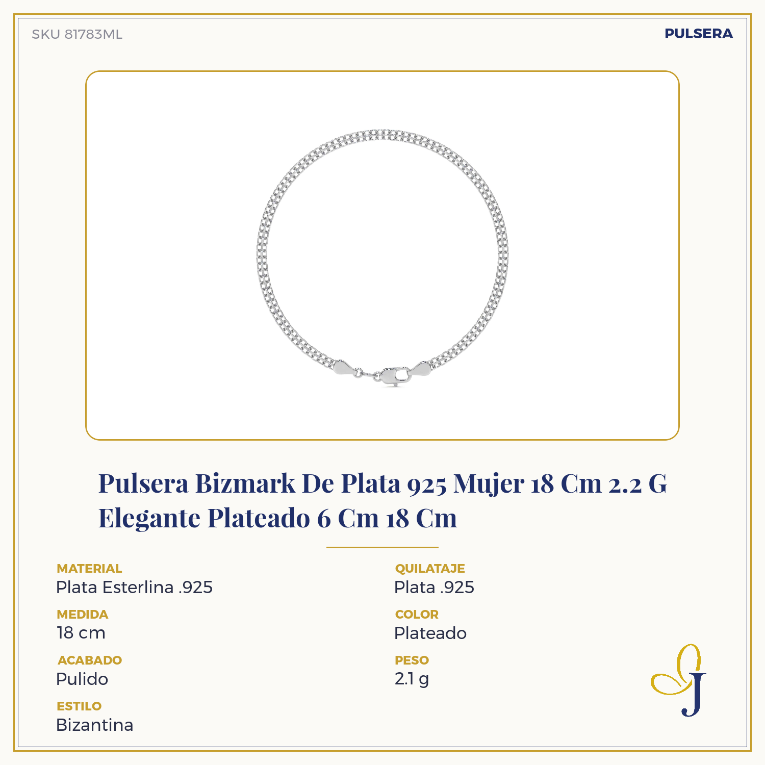 Pulsera Bizmark De Plata 925 Mujer 18 Cm 2.2 G Elegante Plateado 6 Cm 18 Cm