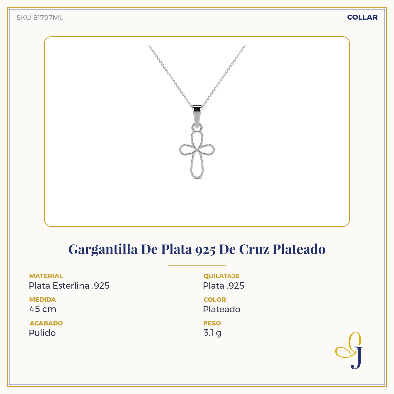 Gargantilla De Plata 925 De Cruz Plateado
