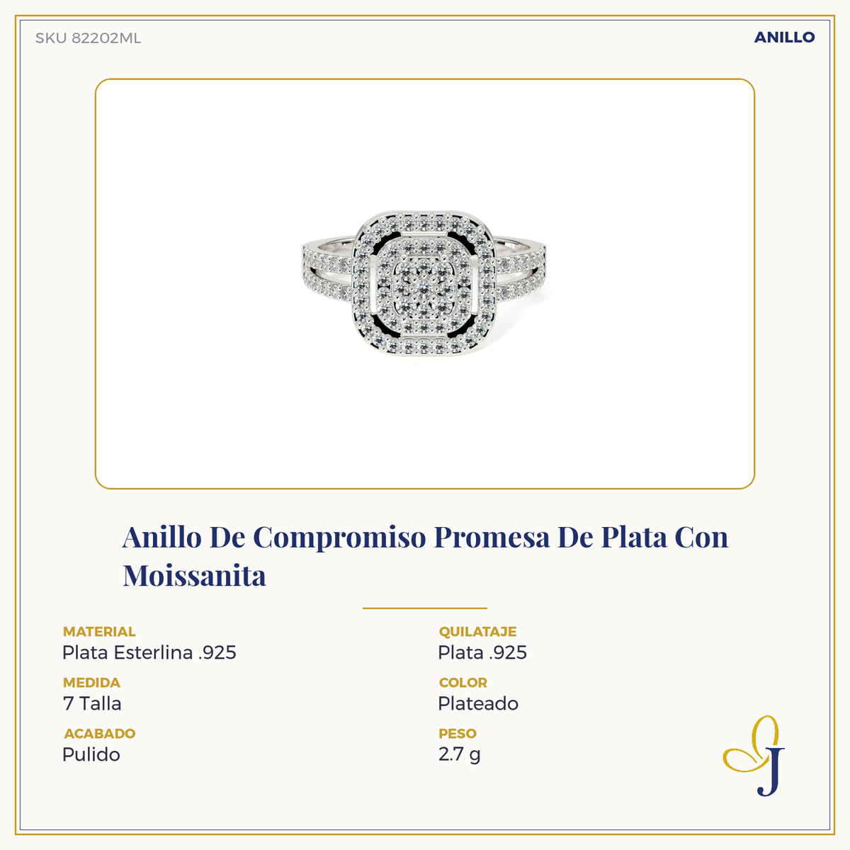 Anillo De Compromiso Promesa De Plata Con Moissanita