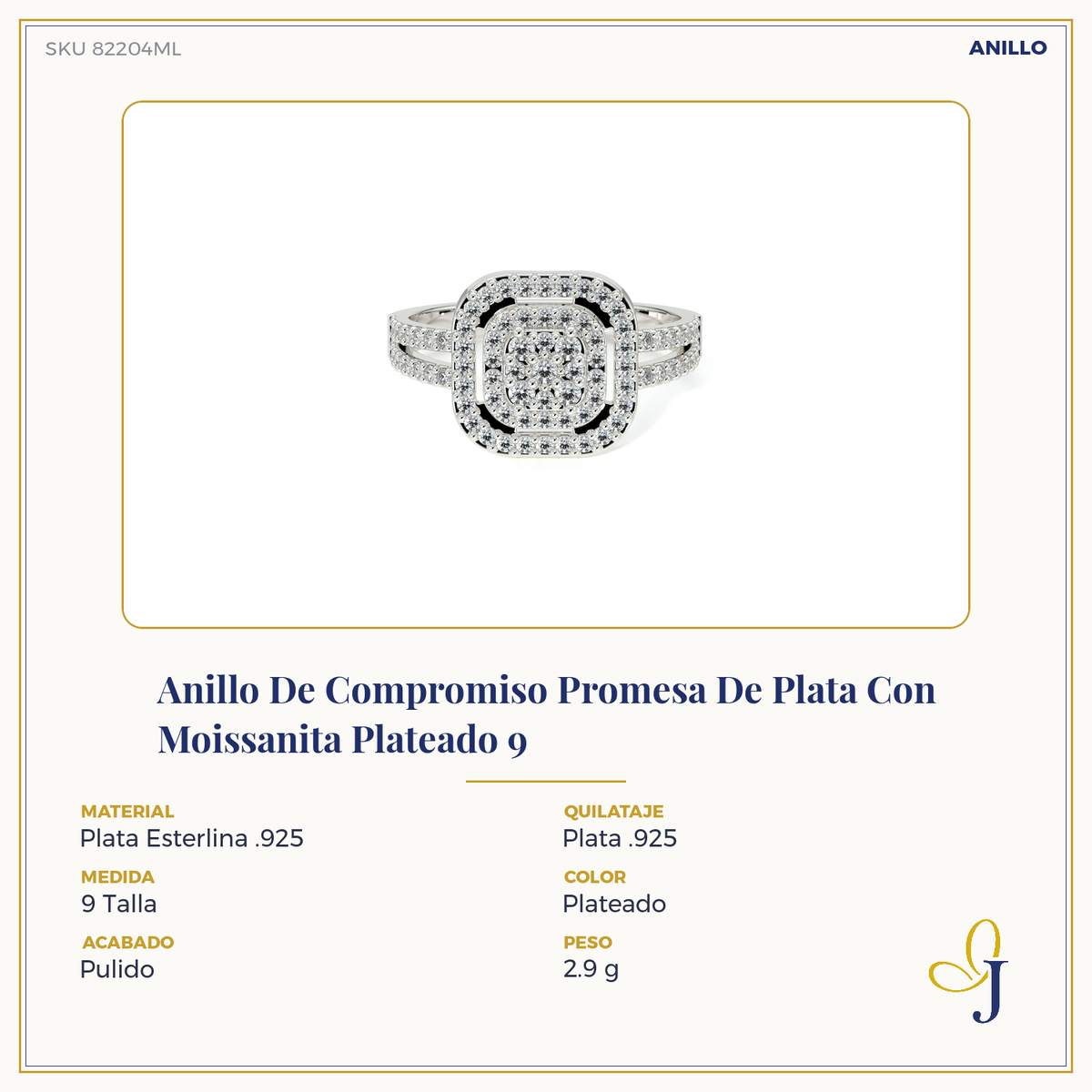 Anillo De Compromiso Promesa De Plata Con Moissanita