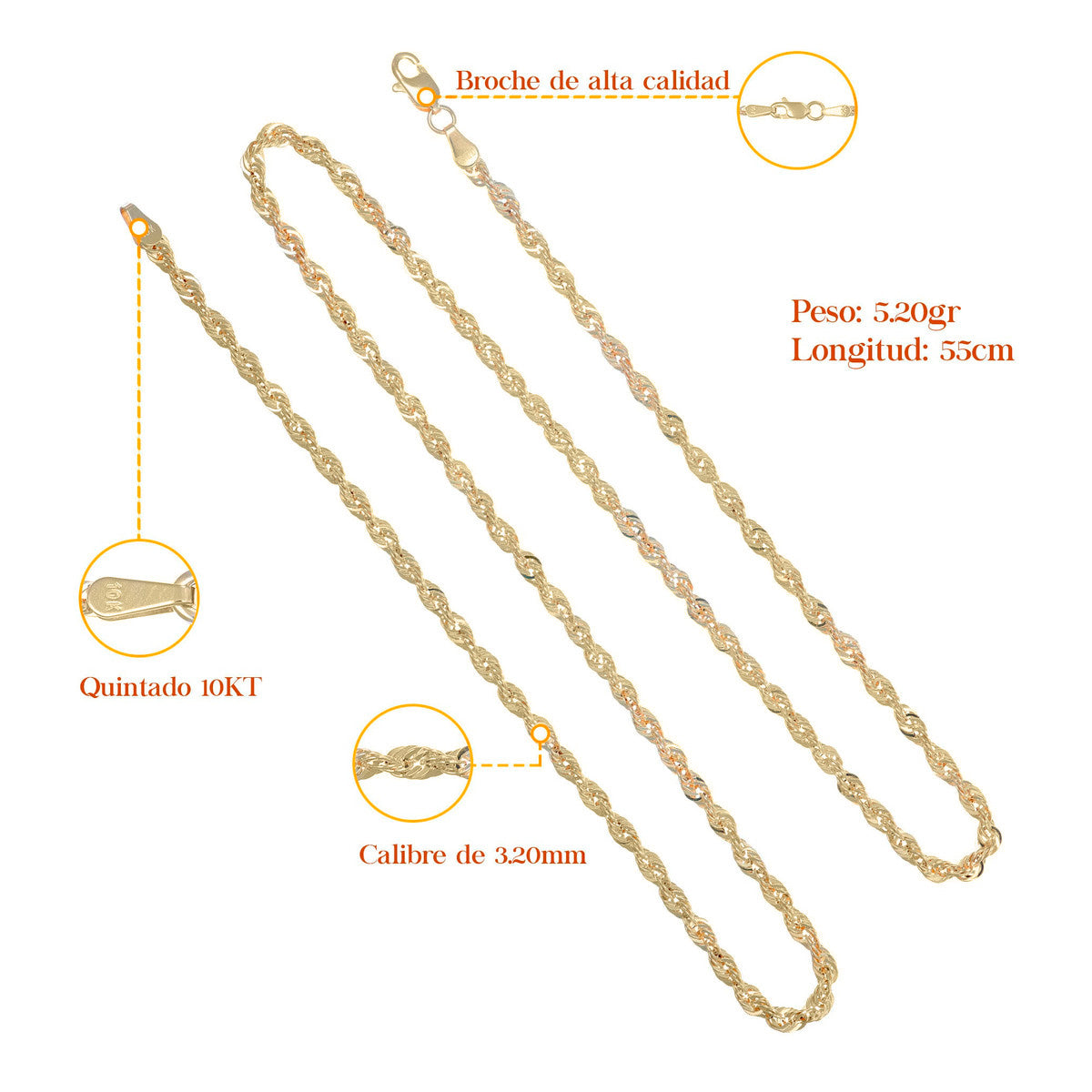 Italian Torsal 10k Gold Men's Chain Gauge 3.2mm 55 cm