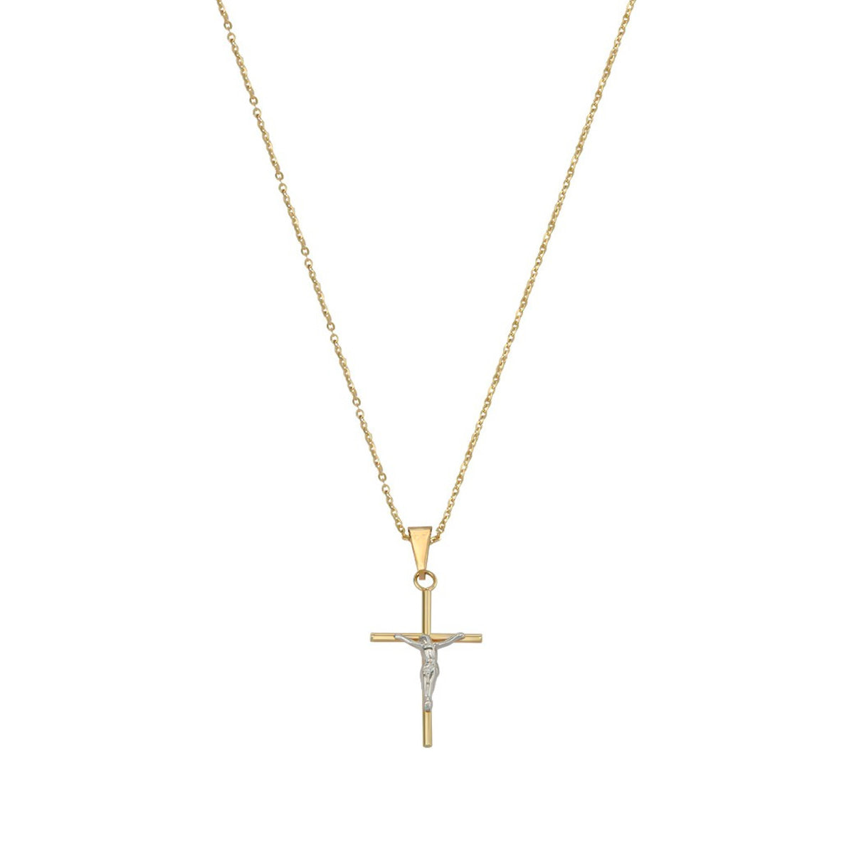 Collar De Cruz De Tubo Y Cristo Rodinado De Oro De 14k