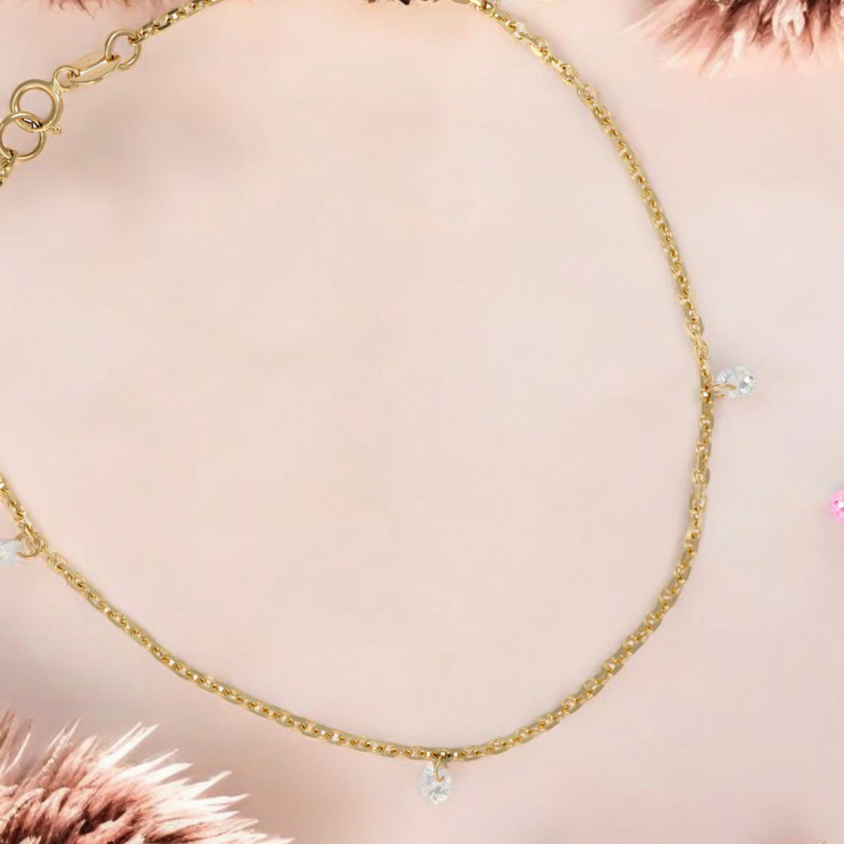 Set Para Mujer De Cadena, Pulsera Y Aretes De Oro De 14k