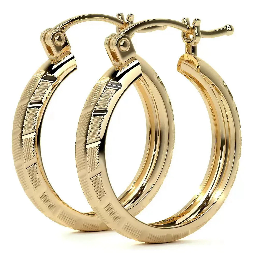 Arracada Bangle De Oro 10k Diamantado Diagonal De 20x4mm