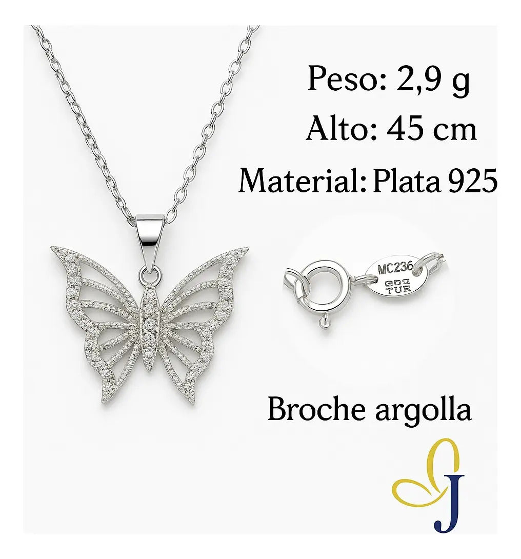 Collar De Mariposa Con Zirconias Para Mujer De Plata 925