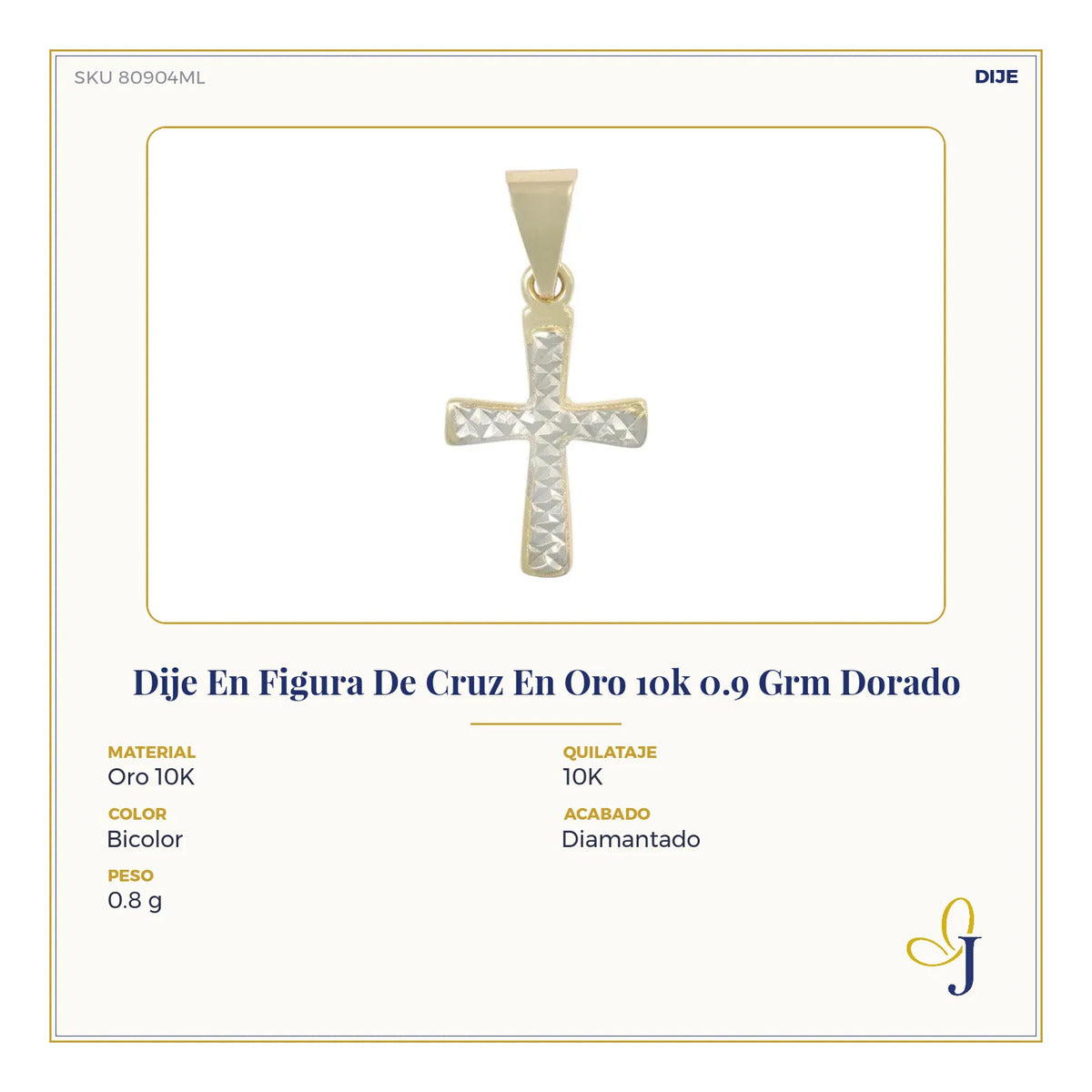Dije En Figura De Cruz En Oro 10k 0.9 Grm Dorado