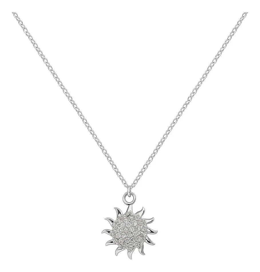 Collar De Mini Sol De Zirconias Para Muje De Plata 925