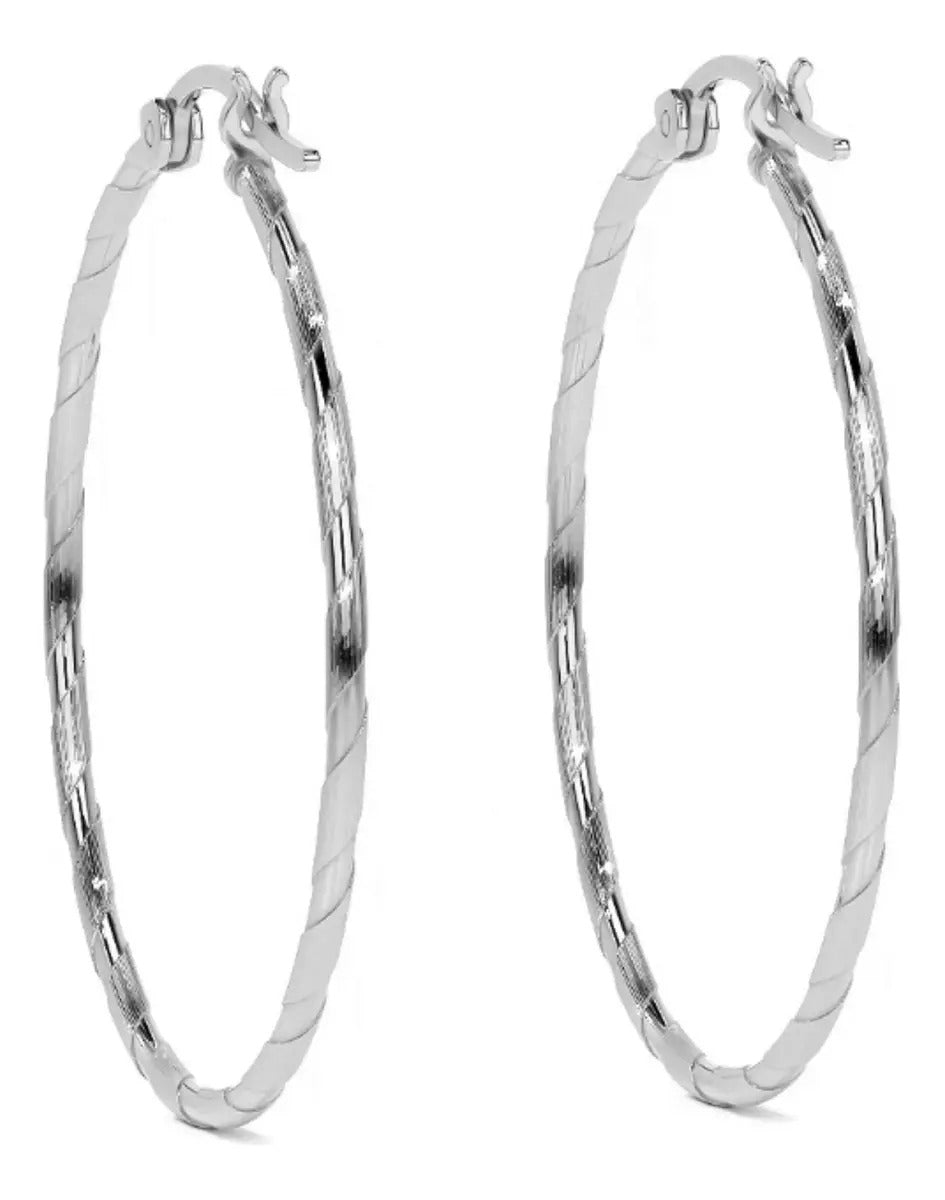Arete Arracada Diamantada De Plata Ley 925 Para Mujer 30 Mm