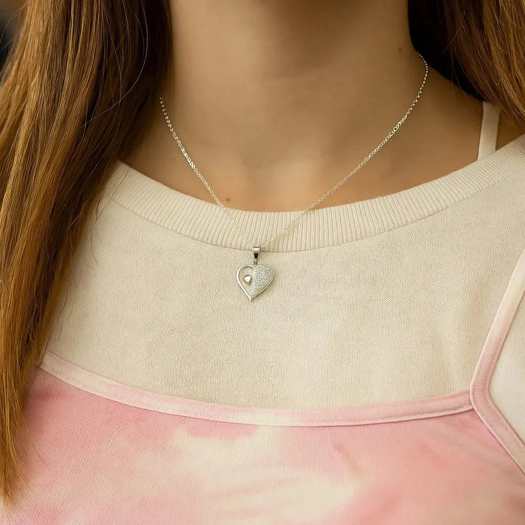 Collar Dual De Corazones Con Zirconia Para Mujer  Plata 925