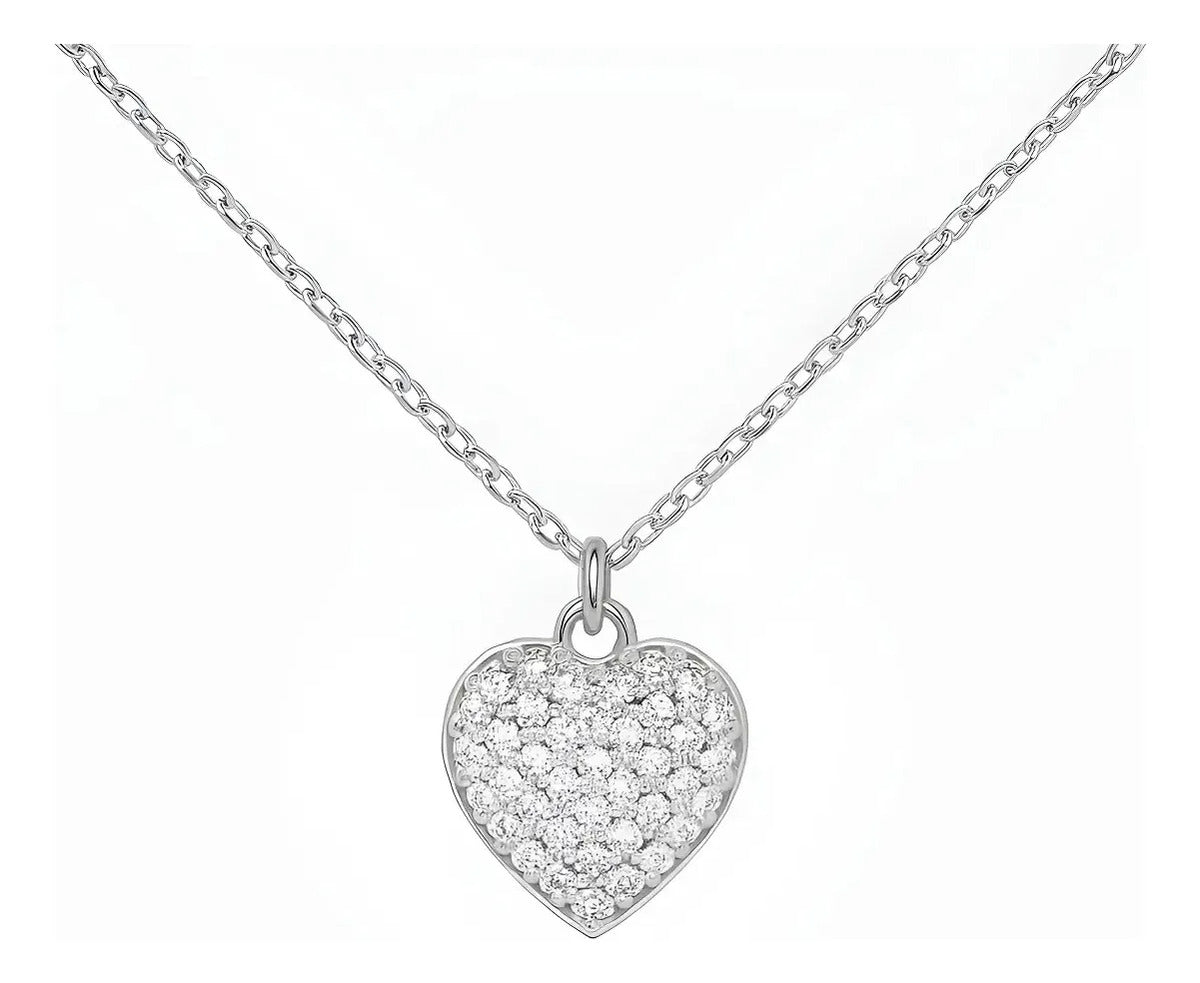 Collar De Corazón Chico Con Zirconias Para Mujer  Plata 925