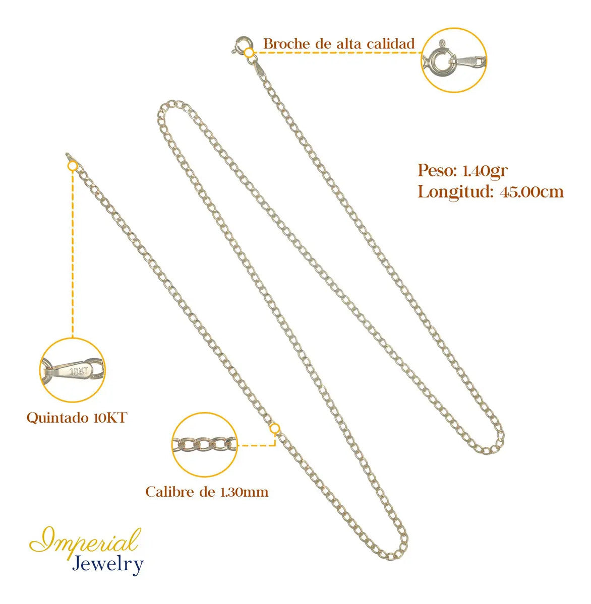 Cadena Italiana 10k Estilo Barbada 45cm Oro Dorado Calibre 2mm