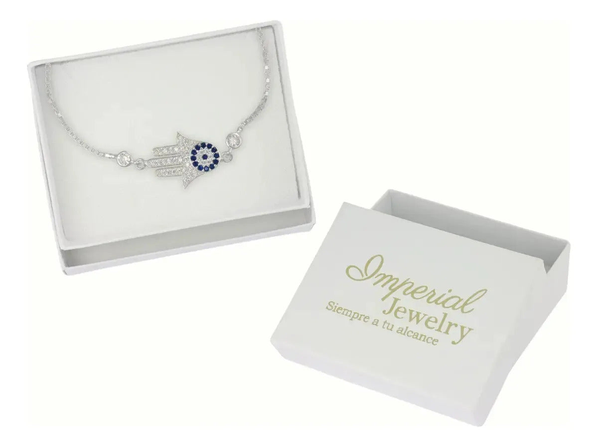 Pulsera De Plata 925 De Mano De Fatima Con Zirconia