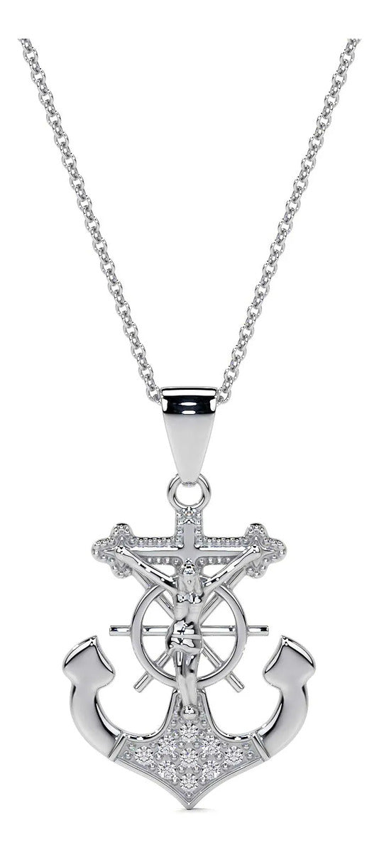 Dije De Cruz Con Forma De Ancla De Plata 925