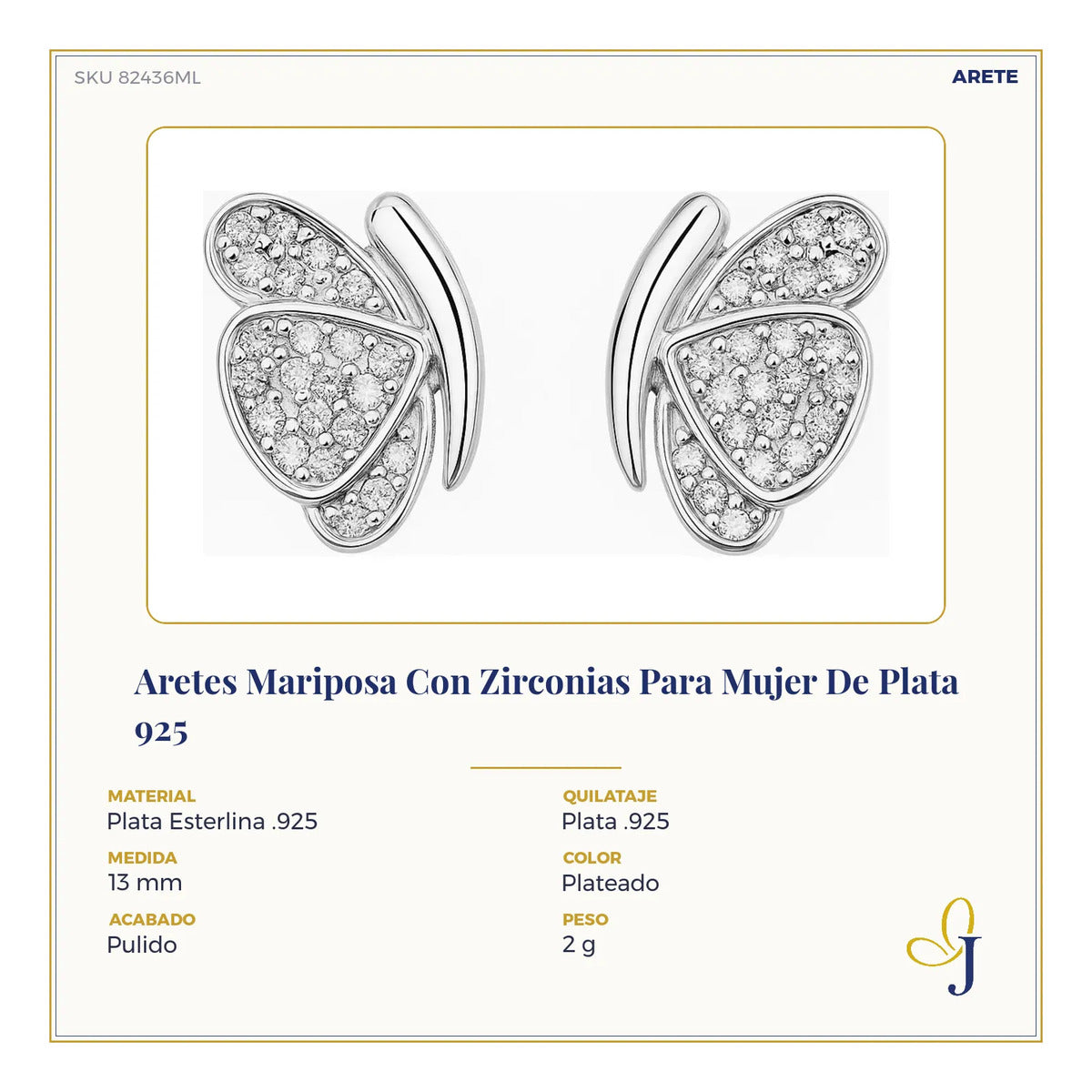 Aretes Mariposa Con Zirconias Para Mujer De Plata 925