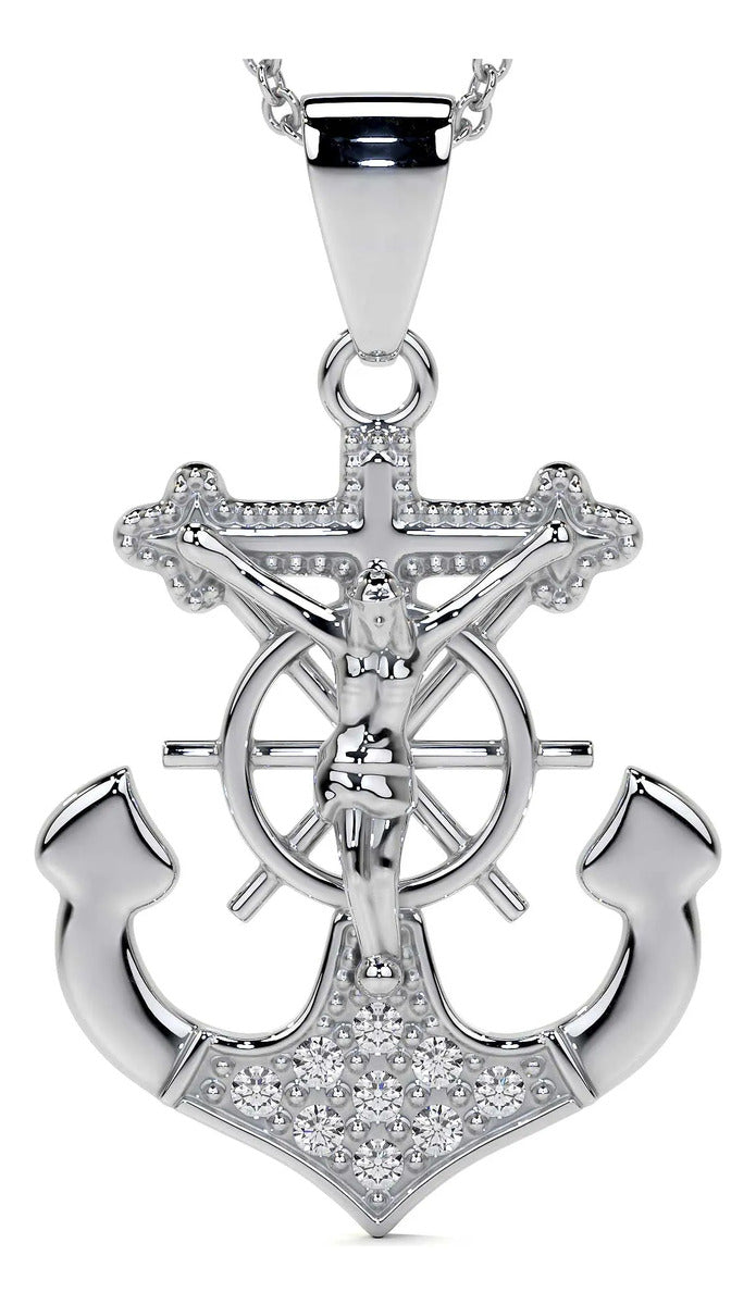 Dije De Cruz Con Forma De Ancla De Plata 925