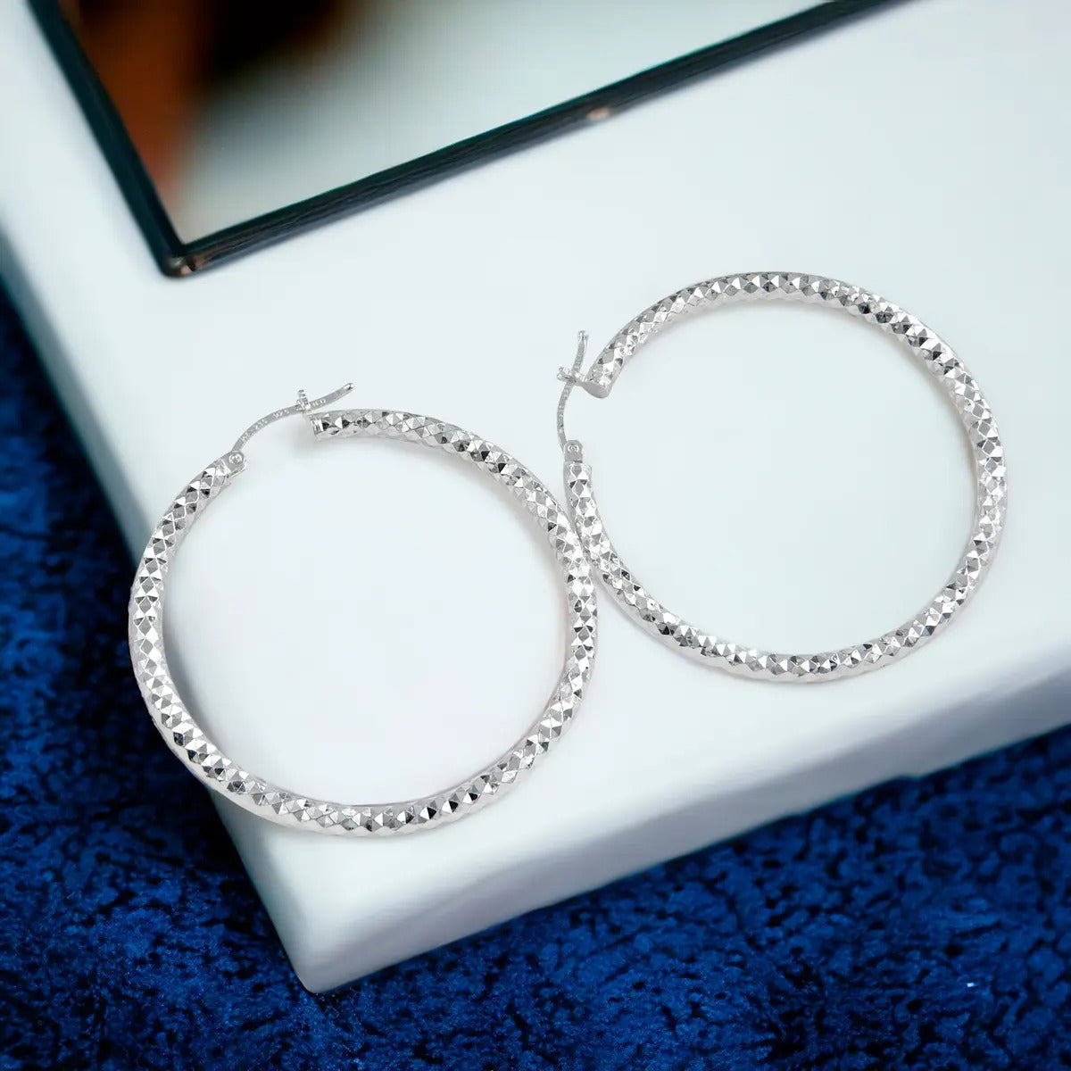 Arete De Plata 925 Para Mujer Con Diamantado Panal De 20mm