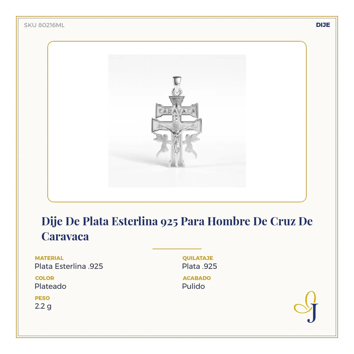 Dije De Plata 925 Para Hombre De Cruz De Caravaca De 2.3 Mm Plateado