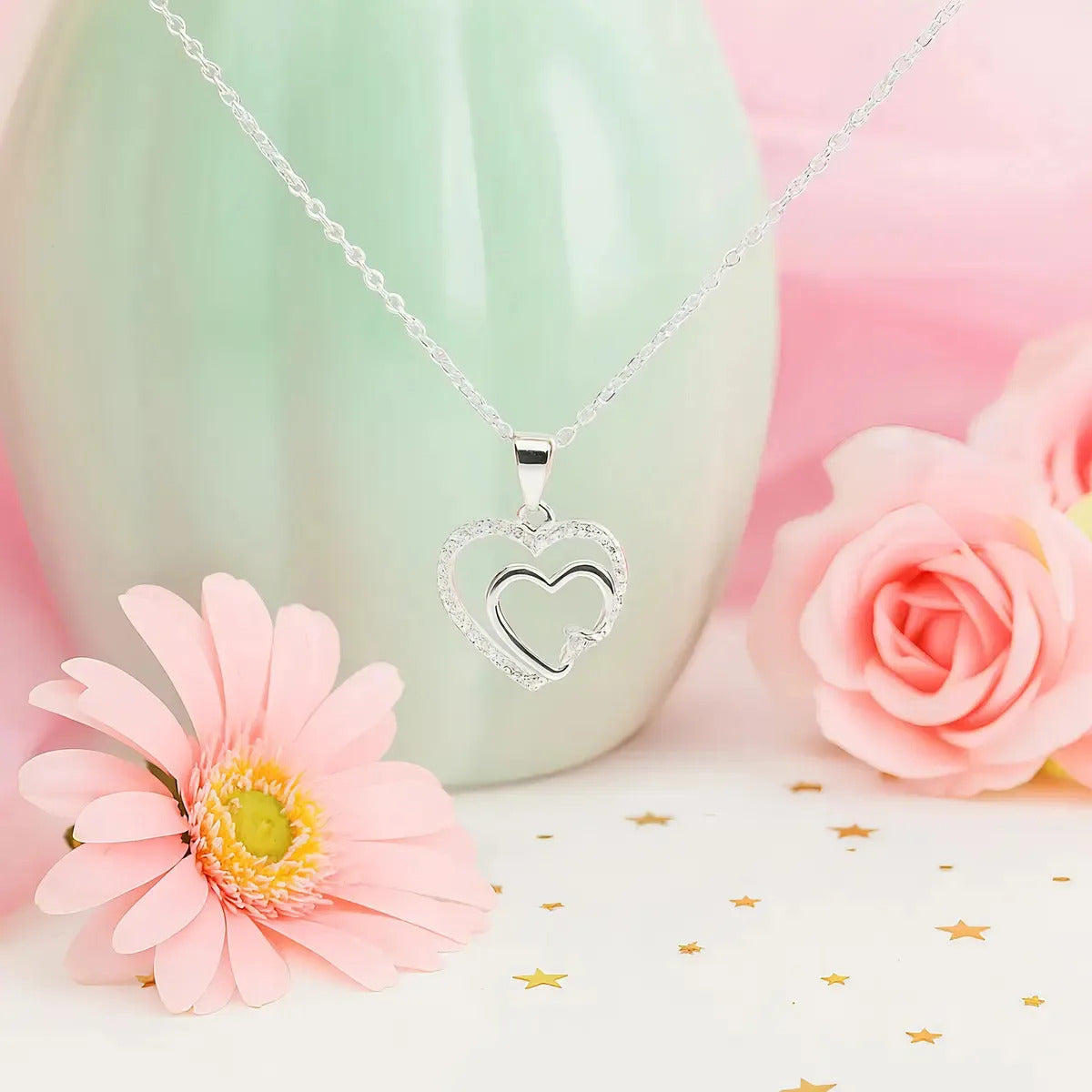 Collar De Corazones Entrelazados Para Mujer De Plata 925