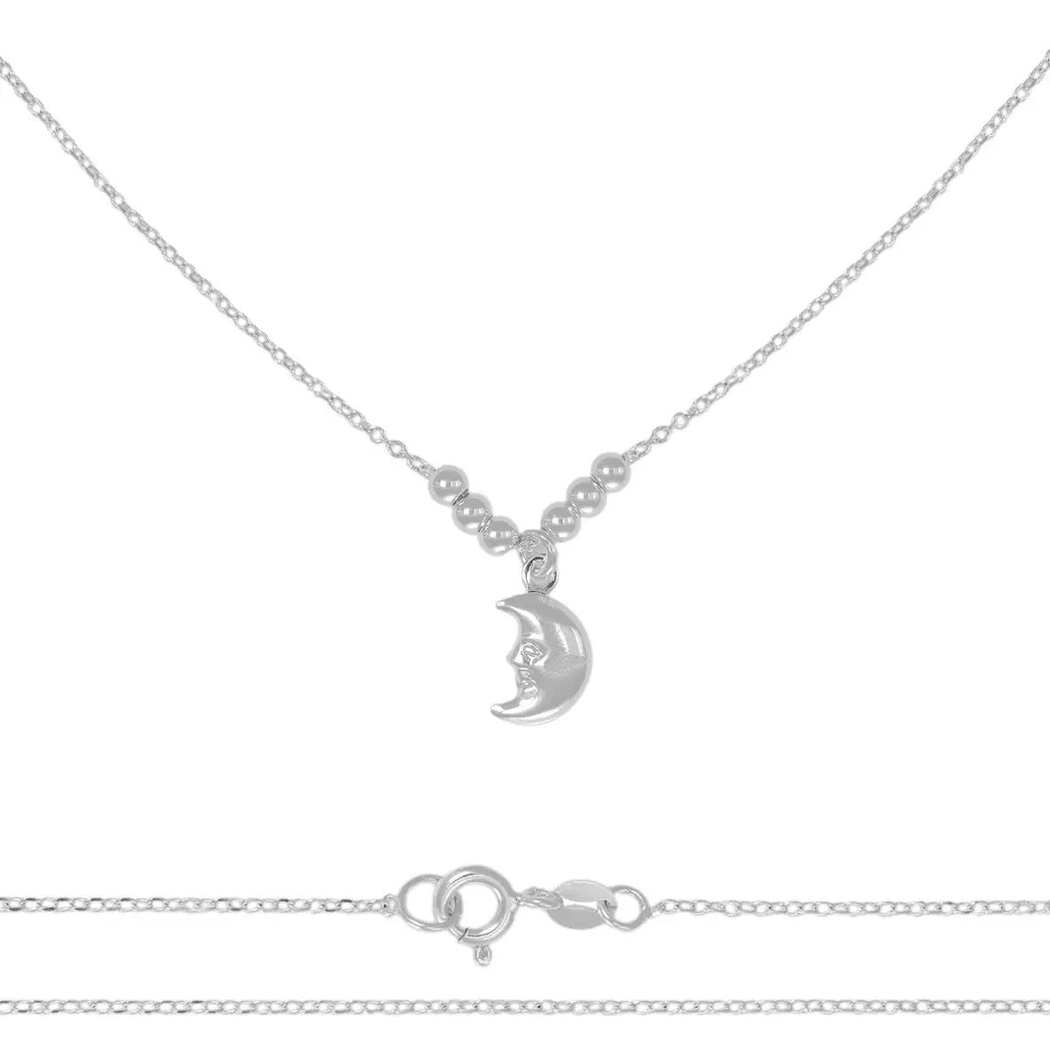 Collar De Luna De Plata 925 Con Bola Diamantada De 45 Cm Plateado