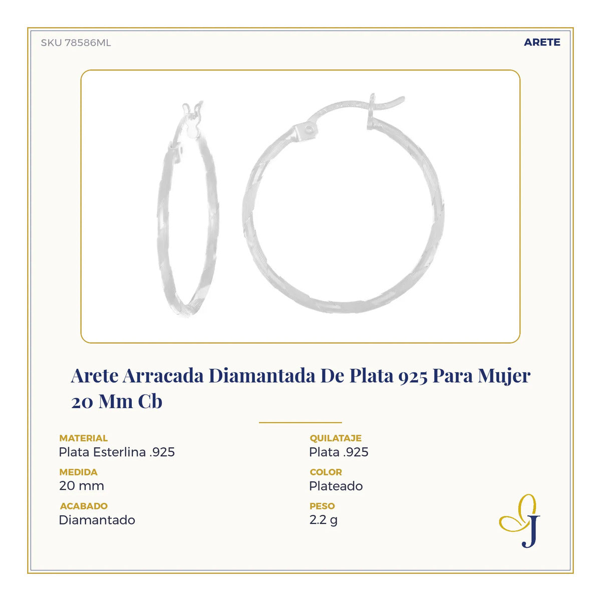 Aretes Arracada Plata 925 Diamantados 20mm Ancho 2mm