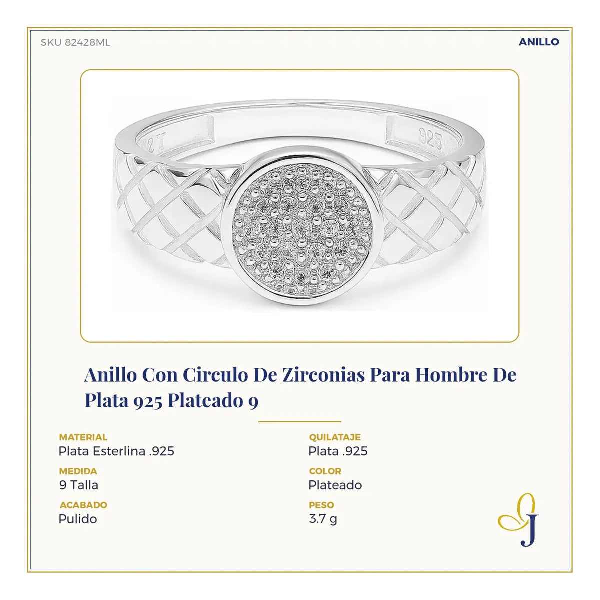Anillo Con Circulo De Zirconias Para Hombre De Plata 925