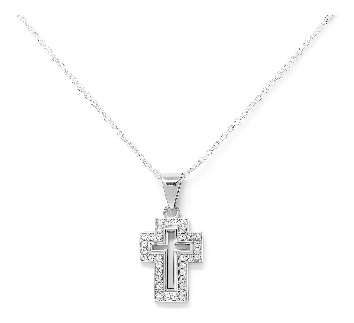 Collar De Cruz Con Zirconias Unisex De Plata 925